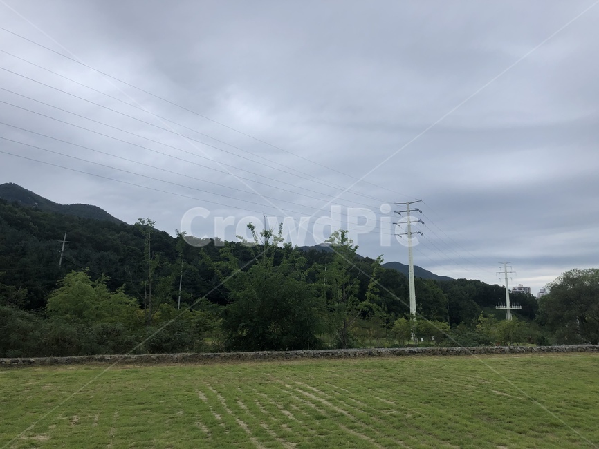 잔디밭,자연,자연풍경,초록풍경,운동장,자연,풍경,nature,landscape,cable,케이블,power lines,전력선,electric transmission tower,송전탑
