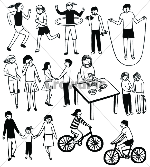 human,인간,person,vehicle,transportation,bike,차량,교통,bicycle,자전거,운동,사람,여자,남자,훌라후프,줄넘기,식사,밥,반찬,책상,의자,봉사,가족,선행,손잡기,헬스,건강,즐거움,여자아이,남자아이,그래픽,일러스트레이션,graphic,illustration