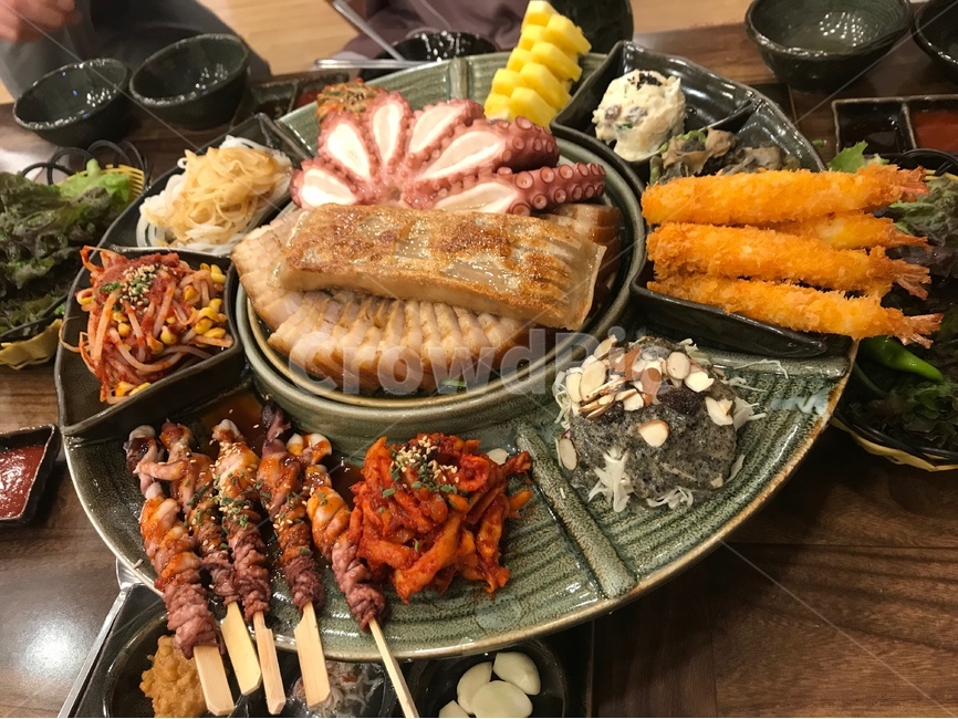 낙지보쌈,낙지호롱,낙지보쌈한판,새우튀김,메밀전병,낙지요리