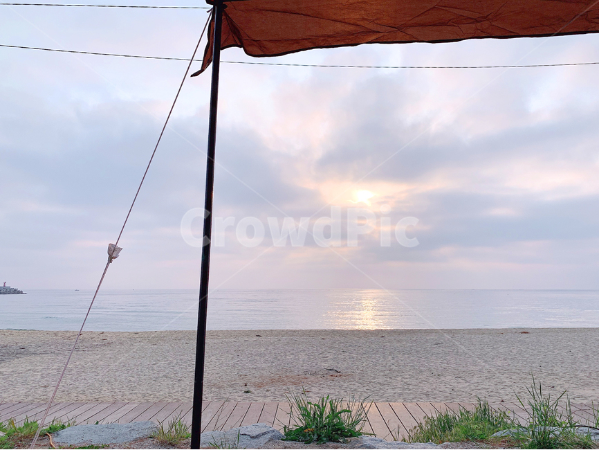 바다,일출,해변,모래사장,자연,캠핑,텐트