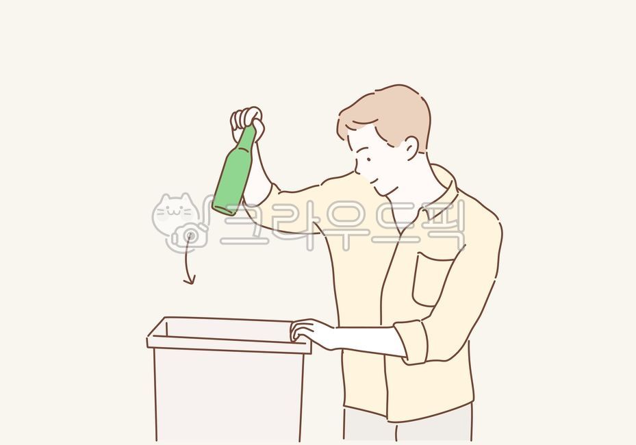 분리수거,병,재활용,용기,물병,쓰레기,환경,자연,보호,처리,부리수거함,그래픽,일러스트레이션,graphic,illustration,삽화