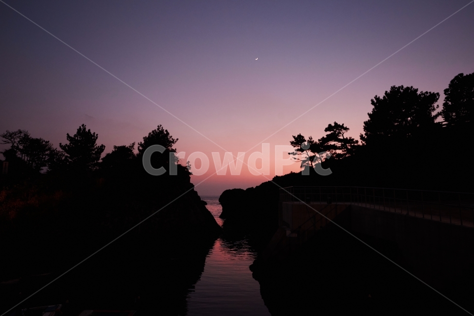 제주도,노을,노을저녁,밤하늘,달,자연,풍경,nature,landscape,outdoors,옥외,silhouette,실루엣