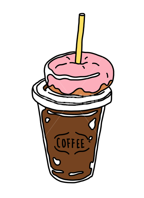 Ice americano,coffee picture,dessert picture,donuts,coffee illustration,painting,doughnuts,coffee,donut,beverage,design,illustration,Americano
