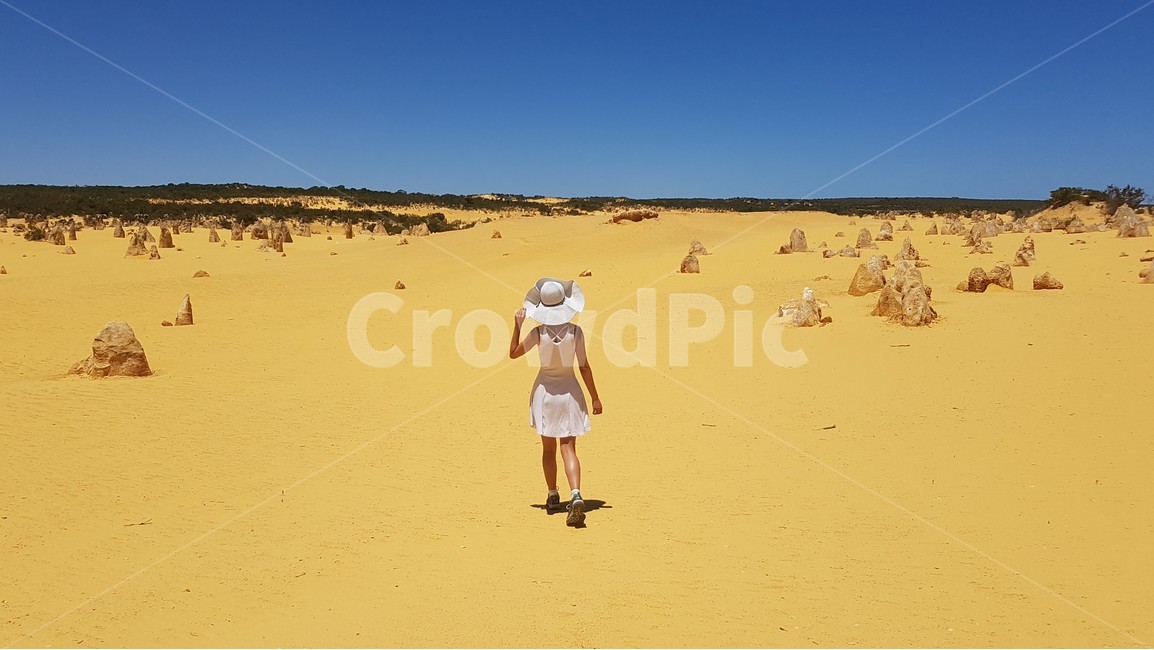Short hair woman,Character,nature,white dress,sight,female,desert,womans back