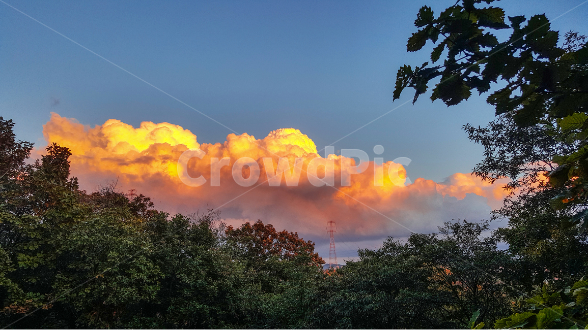노을,산,구름,풍경,저녁,하늘,나무,자연,풍경,nature,landscape,weather,날씨,outdoors,옥외,cloud,cumulus,적운,sky