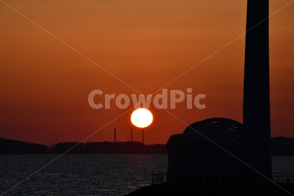 탄도항,석양,노을,풍력발전기,바다,태양,붉은노을