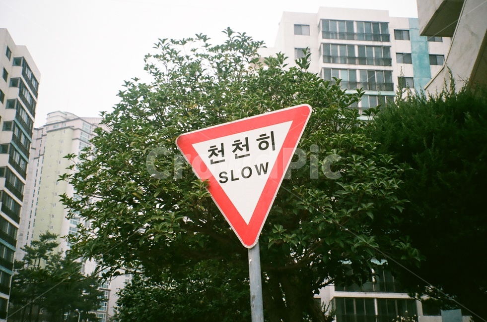 표지판,빨강,초록,삼각형,천천히,slow