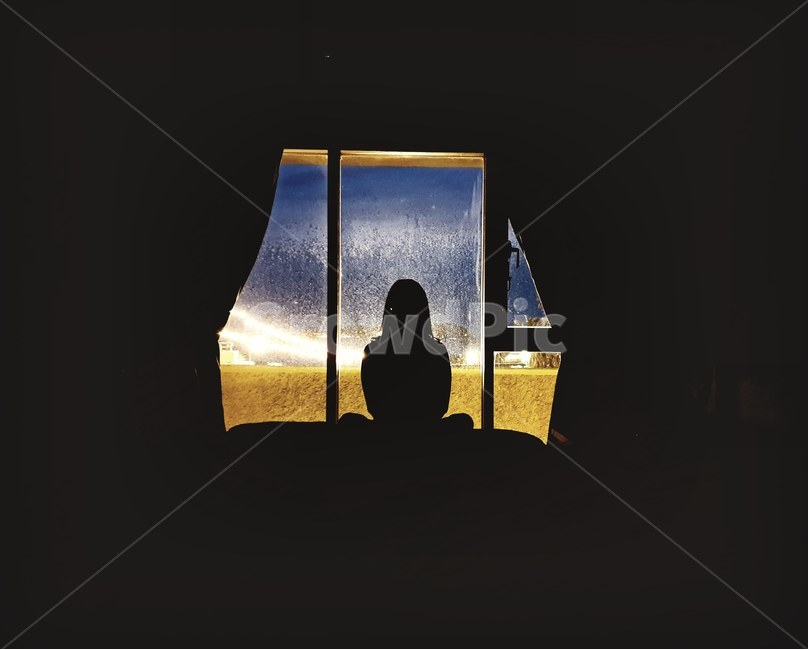 그림자,명상,뒷모습,밤,창밖,하늘