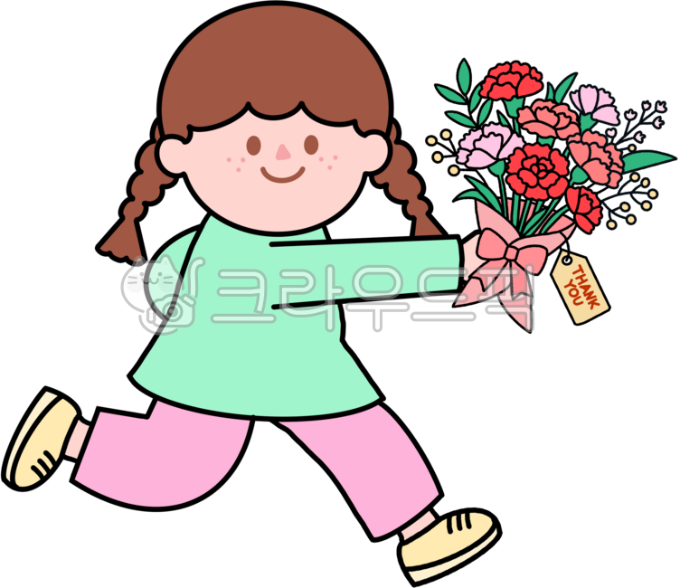 Carnation,Parents' Day,Teachers' Day,Children's Day,Gratitude,Running Girl,Picture of Giving Flowers,Pastel,Celebration,Girl,Flower Bouquet