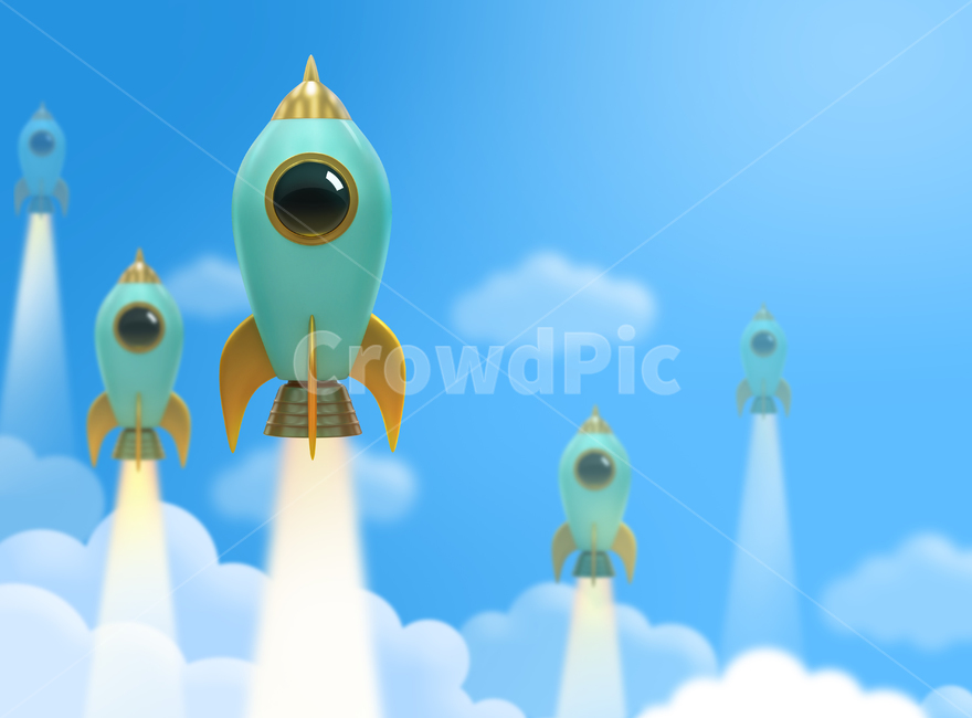sky,Perpendicular,business,rocket,concept,start,launch,Increase,speed,cloud,3d,vertical rise,background,design,illustration
