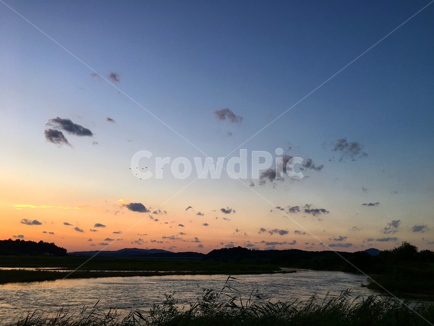 맑은,하늘,구름,노을,강,들,새,자연,풍경,한국,자연,풍경,nature,landscape,outdoors,옥외,dusk,황혼,sunset,일몰,dawn,새벽,sky,red sky,붉은 하늘