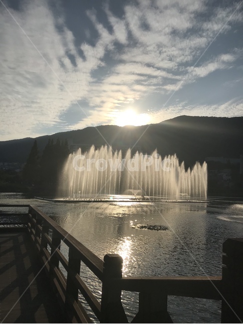 분수,물,다리,일렁임,반사