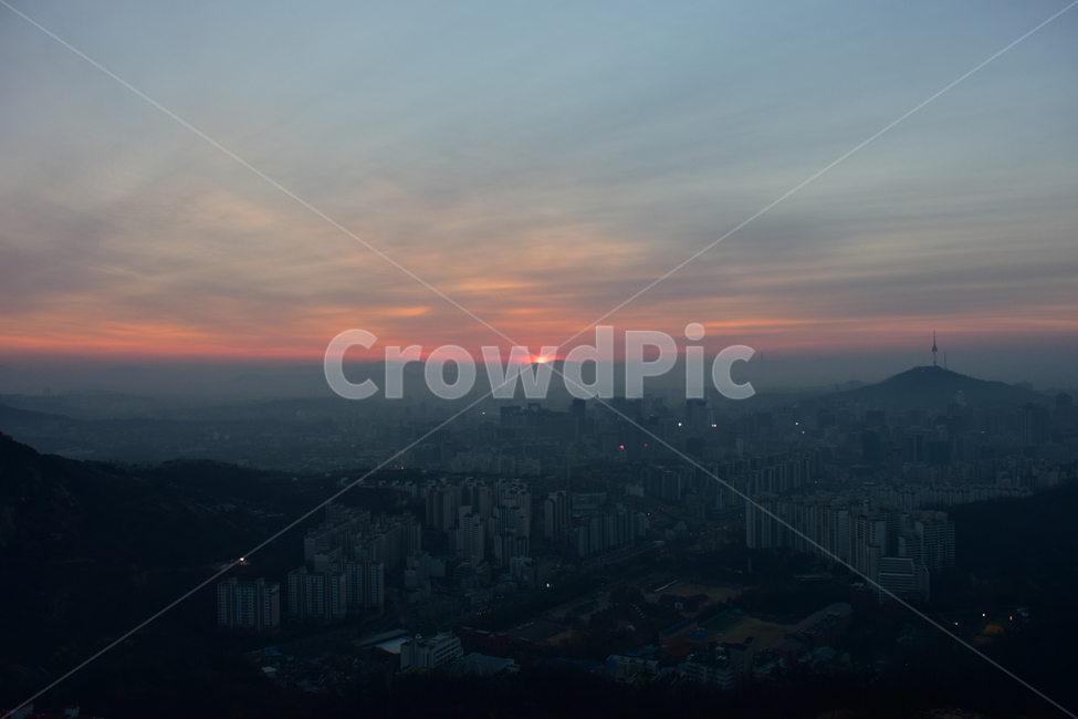 안산,여명,일출,서울,도시,도심지,풍경,미세먼지,겨울,도시,풍경,city,landscape