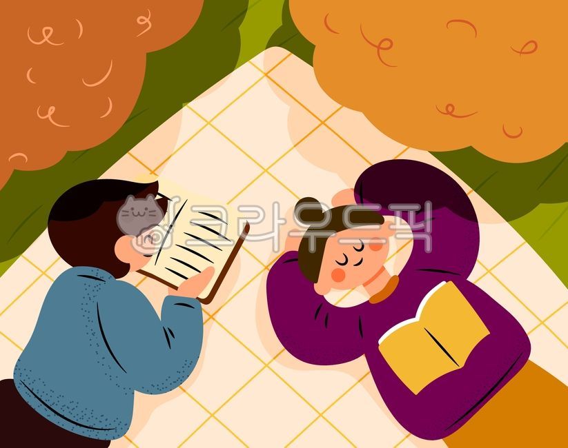 독서,가을,낮잠,단풍,책,도서,사람,소풍,여자,남자,일러스트