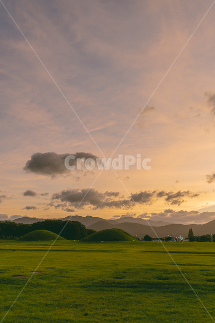 경주,왕릉,일몰,sunset,노을,하늘,sky,field,들,outdoors,옥외