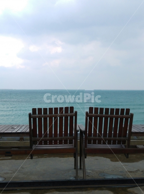 해변,벤치,테라스,바다,바다를바라보며,수평선