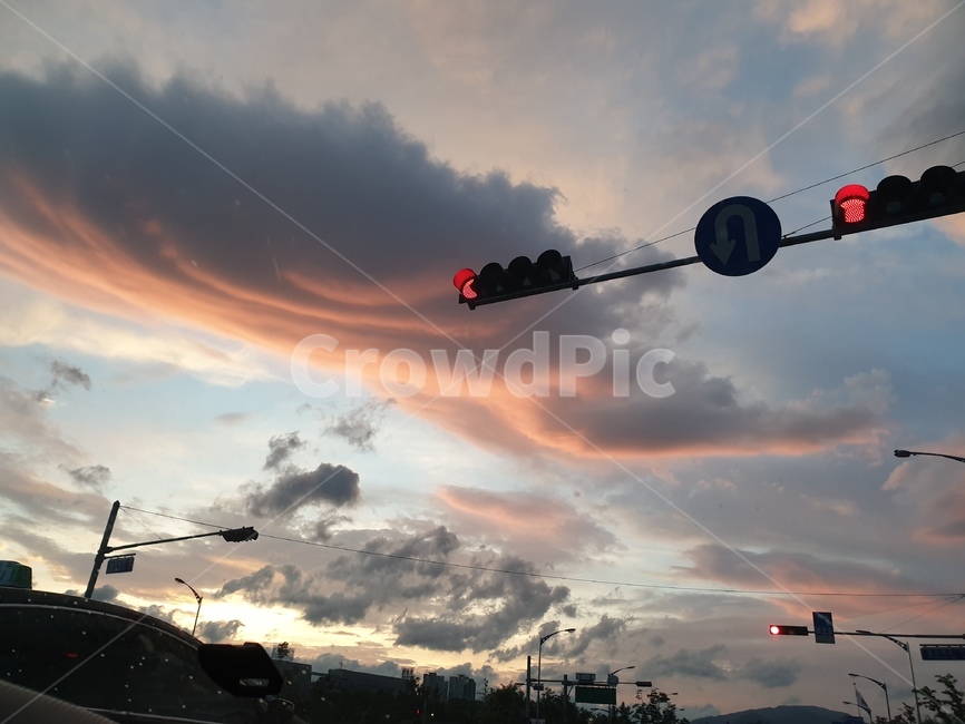 퇴근길,신호등,하늘,sky,노을,직장인,sunset,기다림
