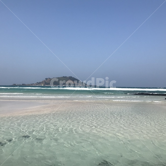 제주도,시원,여름,하늘,산,바다,파도