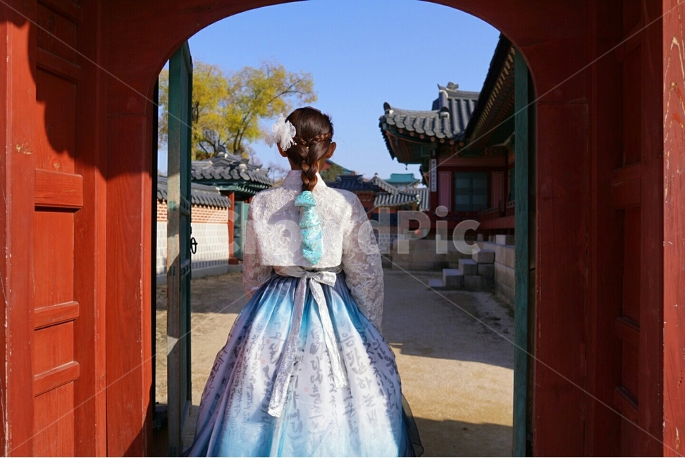 한복,경복궁,여성,뒷모습,퓨전한복,한복,한국전통의상,hanbok,korean traditional clothes,사람,인물,인간,human,person,여성,여자,woman,female,lady