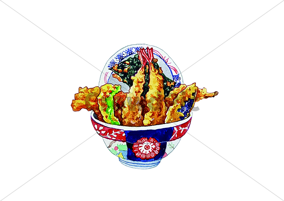 음식,덮밥,수채화,그림,일러스트,튀김,튀김덮밥,food,식당,일식,요리,새우,야채,김,일식,일본음식,일본요리,Japanese food,Japanese dishes,Japanese meal,Japanese cook,그래픽,일러스트레이션,graphic,illustration