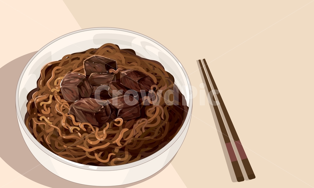 짜파구리,짜파게티,한우,채끝살,고기,퓨전음식,짜장면,라면,짜장라면,자장면,음식,일러스트,벡터,손그림,젓가락,한식,한국,요리,면요리,국수,식사,디자인소스,음식,식재료,요리,food,cook,meal,dishes,food reserves,그래픽,일러스트레이션,graphic,illustration