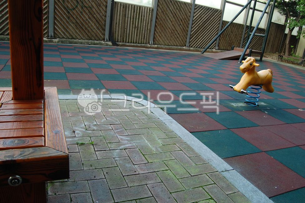 empty playground,beam,wooden bench,desolation,wooden horse iron horse,wooden chair,hollow,yellow horse,vanity,childrens playground,playground