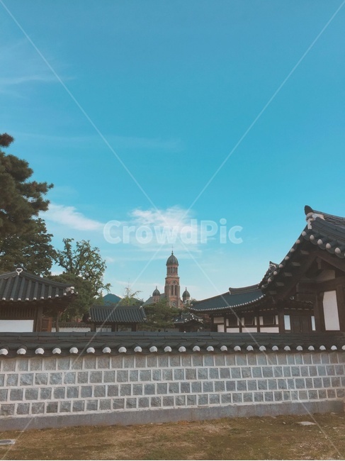 성당,한옥마을,경기전,전동성당,한옥,구름,풍경,담벼락,기와