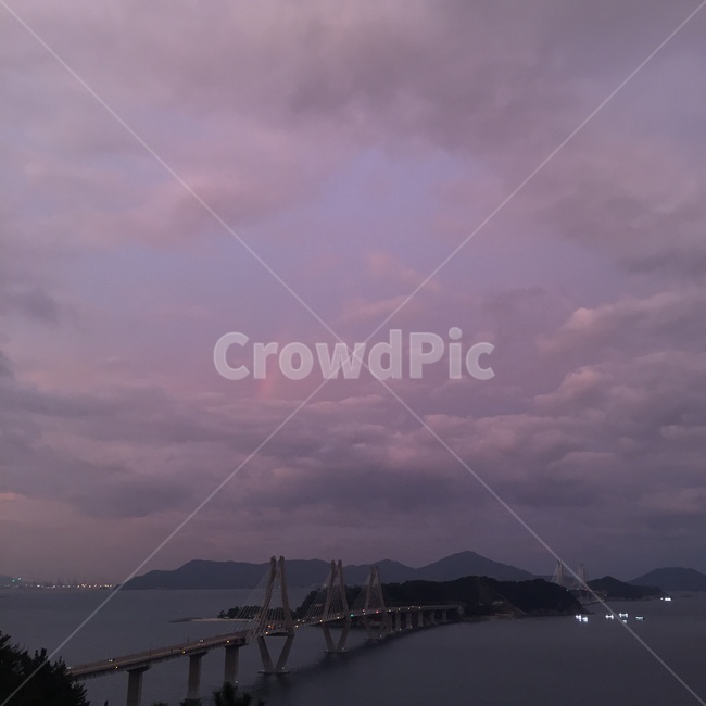 하늘,노을,구름,보라,분홍,무지개,감성,바다,거가대교,sky,pink,purple,sea,저녁하늘