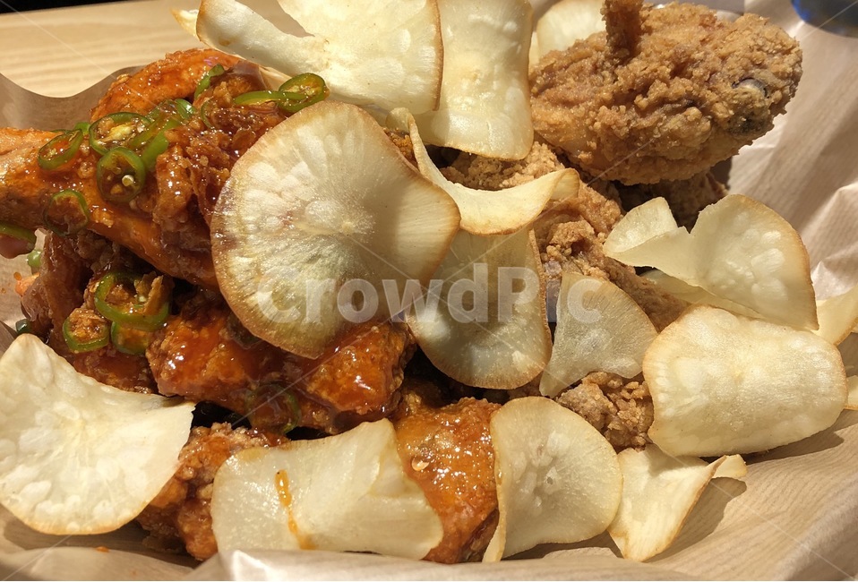 감자칩,양념치킨,후라이드,튀김,chicken,potato,slice