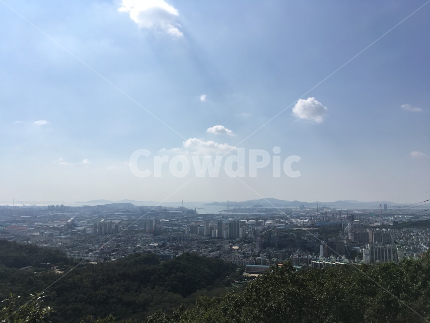 등산,풍경,산,하늘,도시,맑은하늘,파란하늘