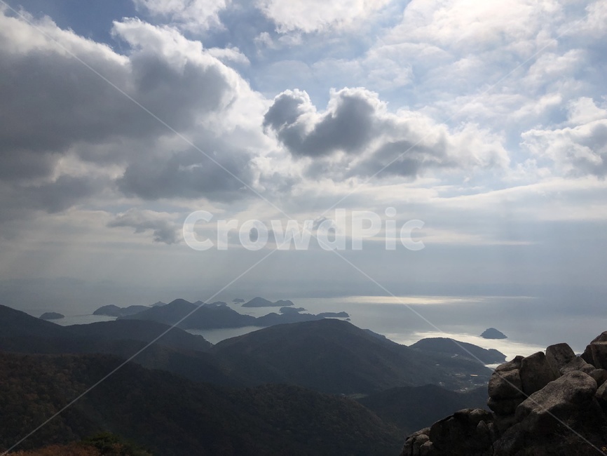 숲,등산,정상,나무,바다