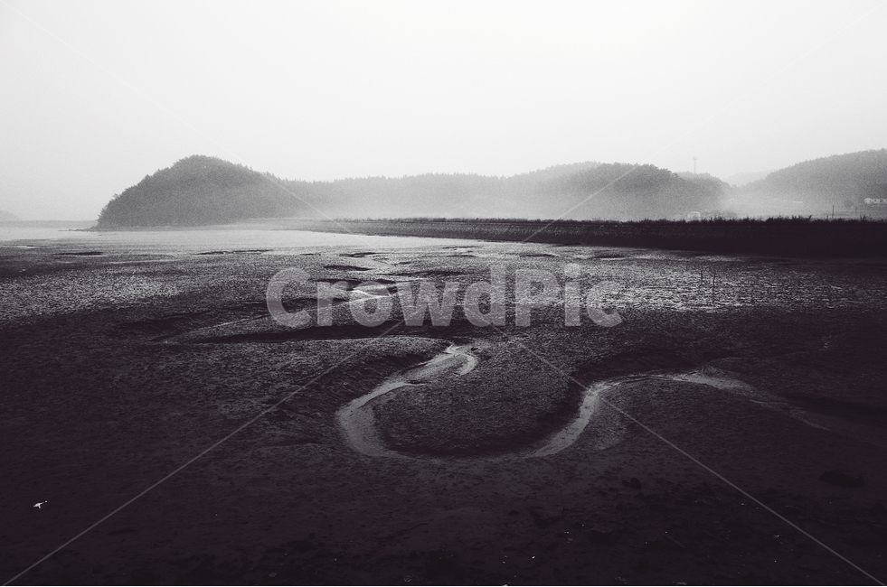 서해,바다,감성사진,뻘,안개,아침,자연,풍경,nature,landscape,감성,sensible,feeling,흑백,모노톤,monochrome,black and white,ground,바닥