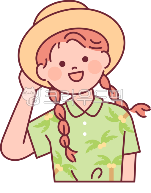 외곽선,심플,단순한,일러스트레이션,여성,상반신,정면,스타일,패션,캐릭터,귀여운,모자,양갈래머리