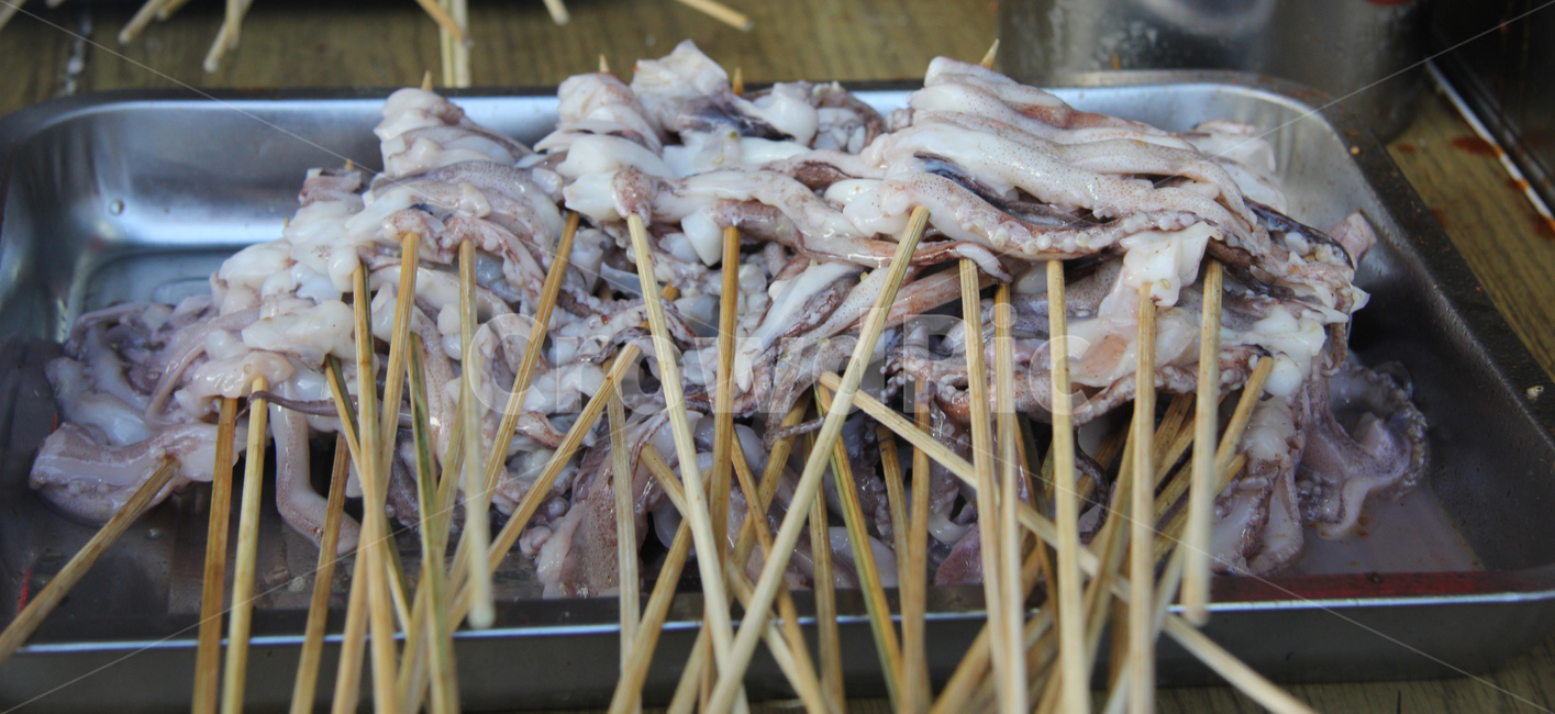 중국,단동,길거리음식,꼬치,오징어