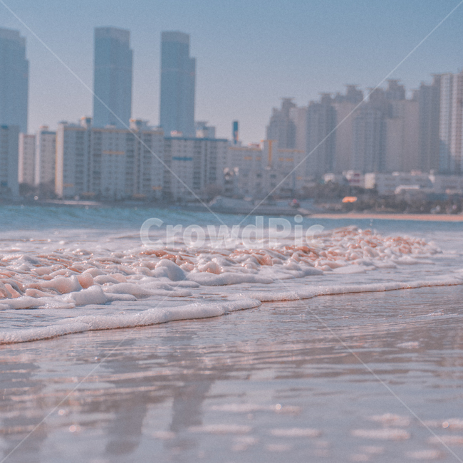 파도,바다,일몰,노을,건물,모래사장