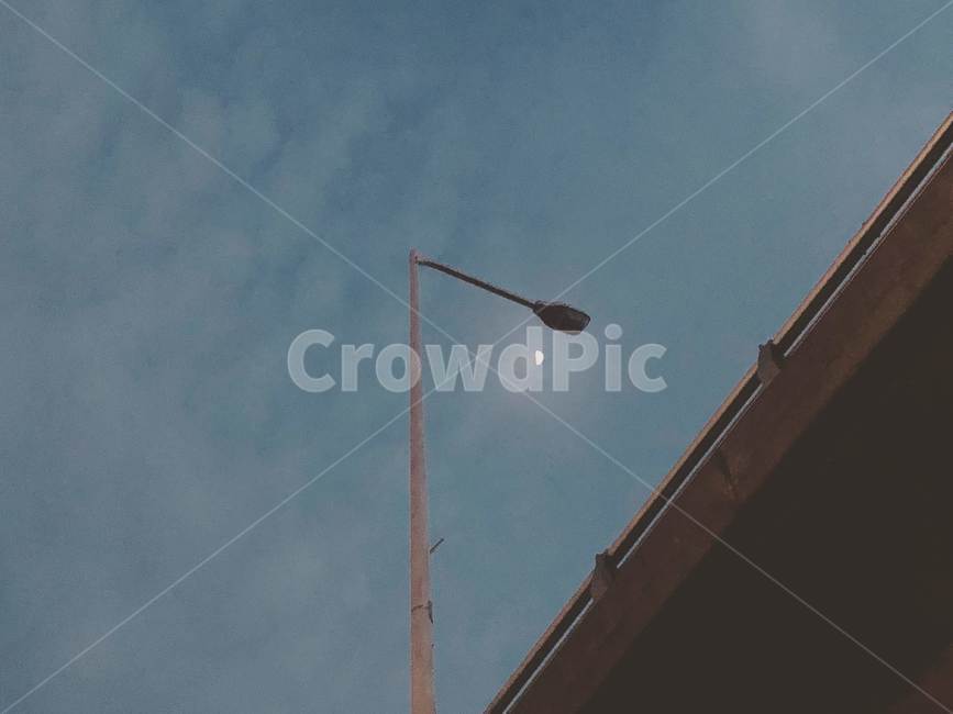 가로등,하늘,해질녘,컨셉,sky,구름,달,moon,concept