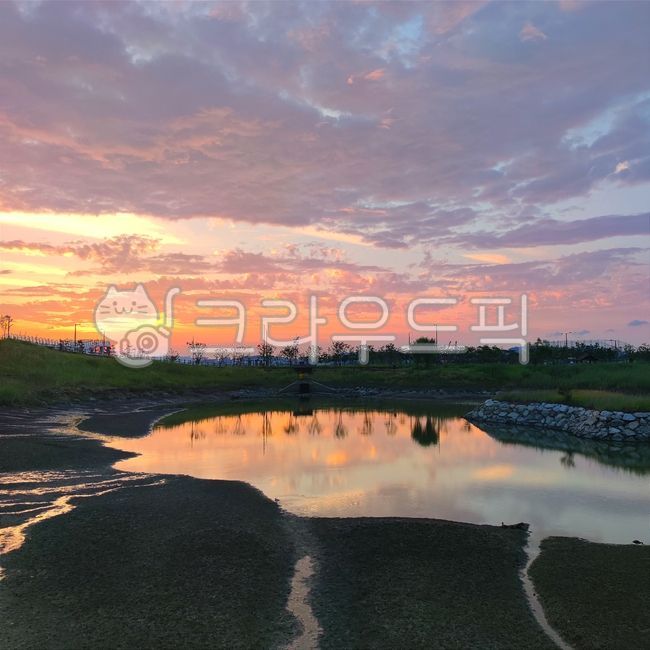 Baegot Life Park,city,night city,sunset,lake,park