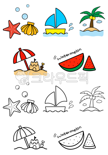 sailboat,summer sea,parasol,seashell,fruit,Summer,ship,line icon,palm tree,graphic source,cute icon,diary sticker,watermelon,starfish,summer illustration,sand castle,summer icon,Dakku illustration,food,icon png,Dakku,beach,illustration,design source