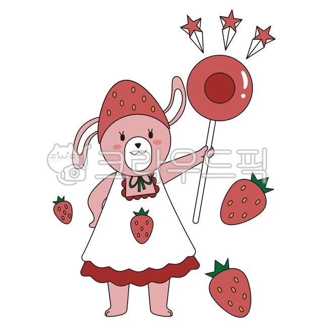 candy,lovely character,cute character,apron,package character,rabbit character,Strawberry Character,animal characters,strawberry hat,ice cream,rabbit,character design
