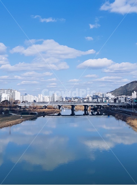 하늘,구름,강,다리,풍경