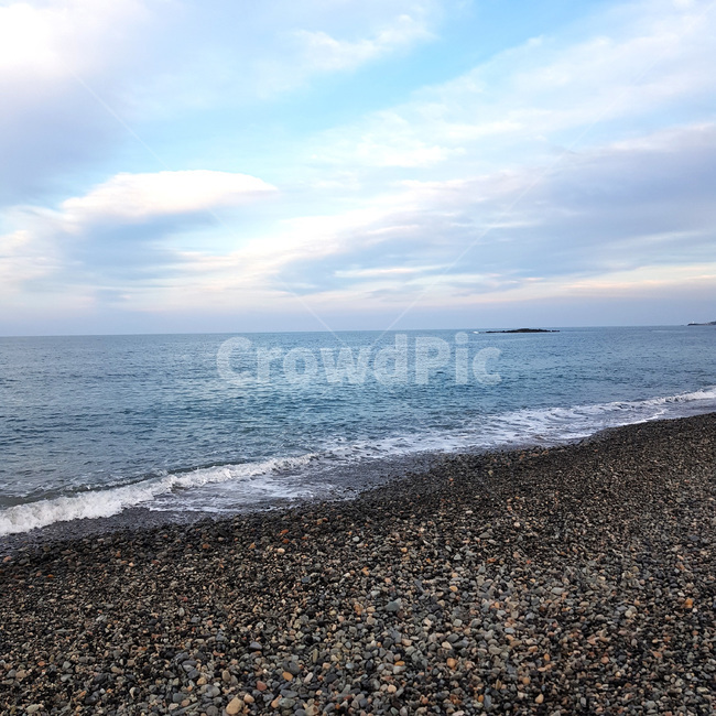 자갈,바다,파도,구름,하늘,해변,바다,beach,sea
