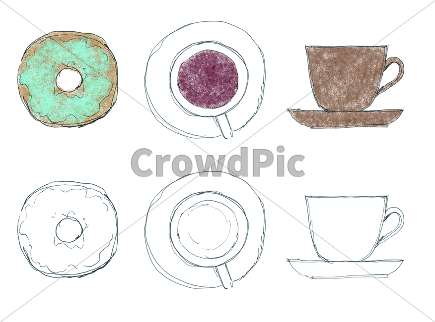 손그림,handdrawing,팬그림,팬라인,pen,penline,penpicture,pendrawing,잔,teacup,coffeecup,도너츠,doughnut,donut,도넛