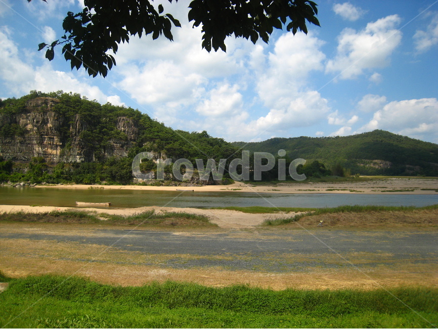 경북,안동,하회마을,부용대,강,파란하늘,구름,river,cliff,blue,cloud,green,자연,풍경,nature,landscape,outdoors,옥외,land,땅,field,들,shoreline,해안선,water,물,ocean,대양,sea,바다