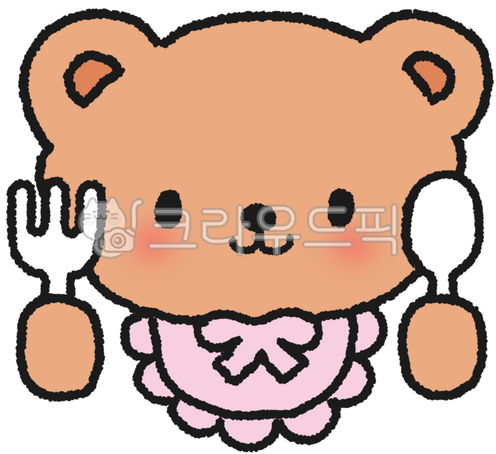 Teddy bear,character,cute animal,apron,fork,spoon,meal preparation,cute picture,meal character,hand drawing,sticker,animal picture,meal time,cute expression,emotional picture,children's picture,animal illustration,cute picture,tablew