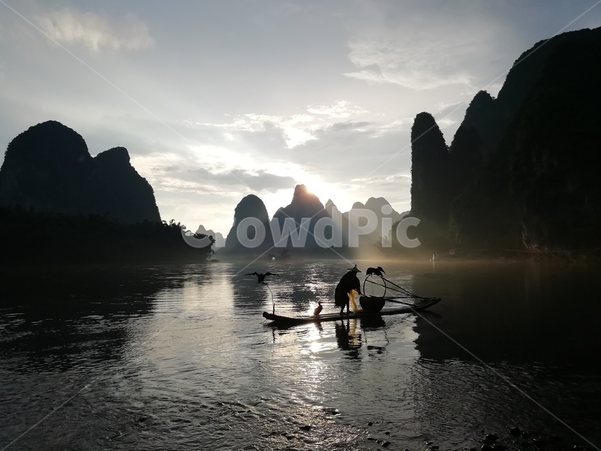 계림,산수,자연,강,일몰,뗏목,저녁,여행,자연,풍경,nature,landscape