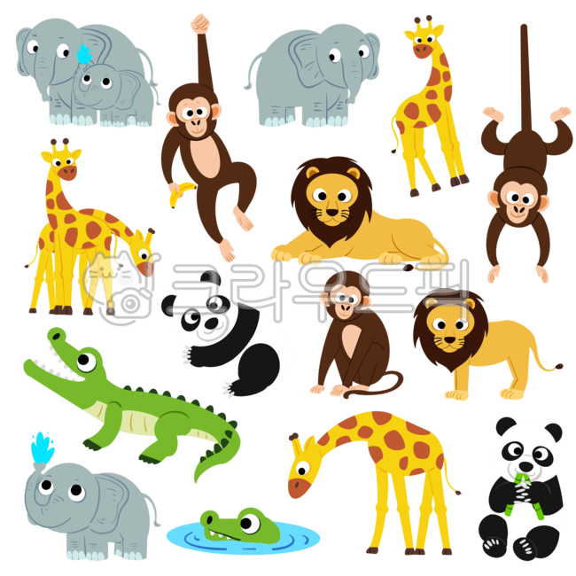 동물,동물캐릭터,동물스티커,동물원,코끼리,원숭이,사자,기링,판다,악어
