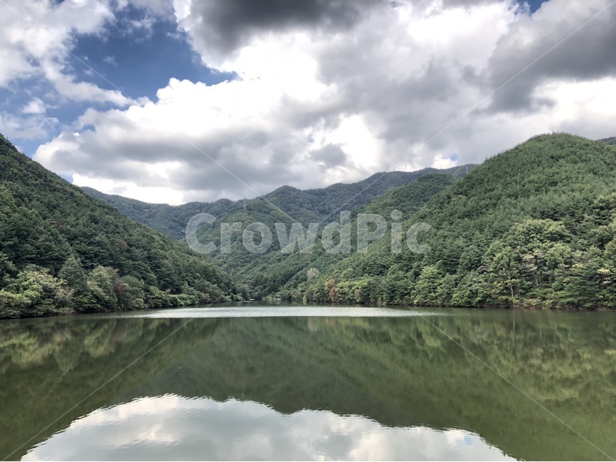 산,하늘,저수지,자연,구름,nature,outdoors,옥외