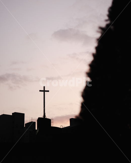 symbol,상징,cross,십자가,교회,노을,역광,노을하늘,믿음,신앙