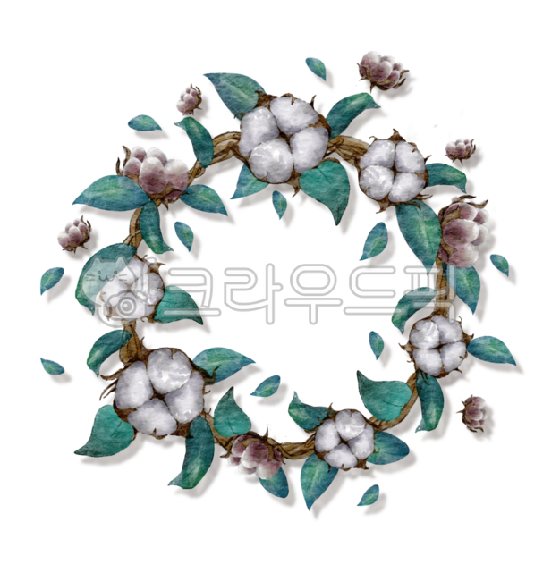 cotton decoration,winter flower,fruit,cotton,winter decoration,cotton flower wreath,Cotton,leaf,wreath,flower,cotton flower,watercolor,painting,cotton wreath,flower wreath,plant,drawing,decoration