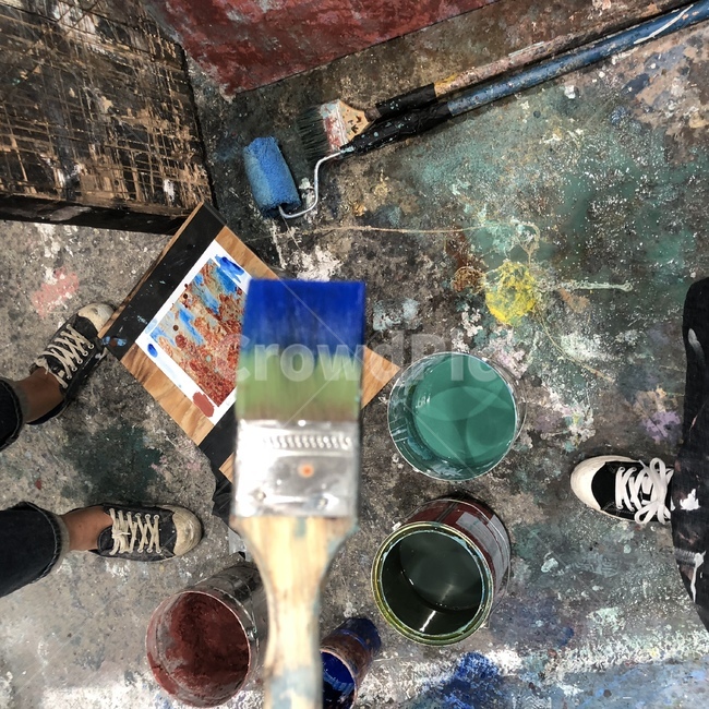 붓,페인트,파란색,작화,작업실,공방